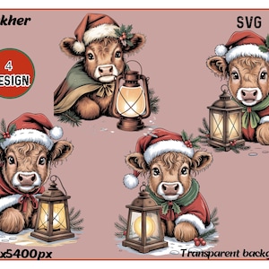 Highland Cow Christmas PNG: Farmhouse Holiday Clipart (Digital Download, SVG/PNG Bundle)