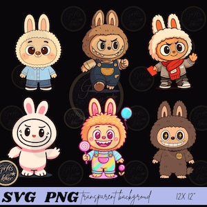 labubu PNG SVG バンドル、かわいい Labubu クリップアート、labubu png プリント、labubu 画像、漫画キャラクター ベクター、labubu デザイン png、labubu デザイン