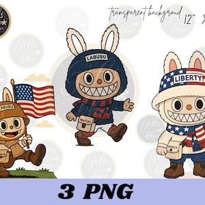 labubu png 7月4日Tシャツ、labubuデザイン、かわいいLabubuクリップアート、labubu pngプリント漫画キャラクターベクターモンスター独立記念日デザイン