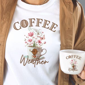 コーヒー天気 SVG PNG、蝶が描かれたパステルカラーの花柄コーヒーカップ、春のコーヒークリップアート、桜、大学 SVG、コーヒー PNG、チューリップ SVG