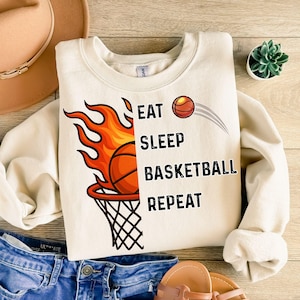 Eat Sleep Basketball Repeat PNG SVG, kids Basketball Clipart Girl Sports Quote, Design Basketball Sublimation Digital Download PNG Design