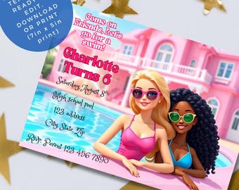Come on, let’s go for a swim birthday invitation, pool party, customize, download, print, share