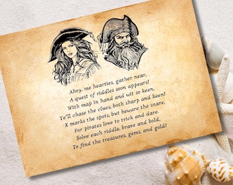 Beach Scavenger Hunt Printable - Pirate Adventure Riddle Game - Digital Download for Kids - Outdoor Family Activity