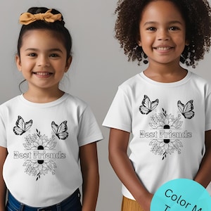 best friends Coloring Tee, Kids floral T-Shirt, Fun Activity Shirt, Artistic Children&#39;s Clothing