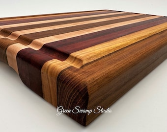 Cutting Board - Teak, Canarywood, Padauk, Purpleheart & Quilted Maple