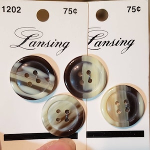 Vintage Faux Horn Buttons: Marbled Cream, Grey, Black - 22mm (4 In Lot)