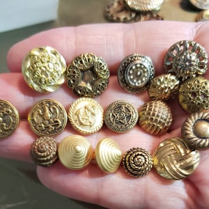 Vintage Gold Plastic Buttons: Ornate Filigree, Military & Floral (17pc)