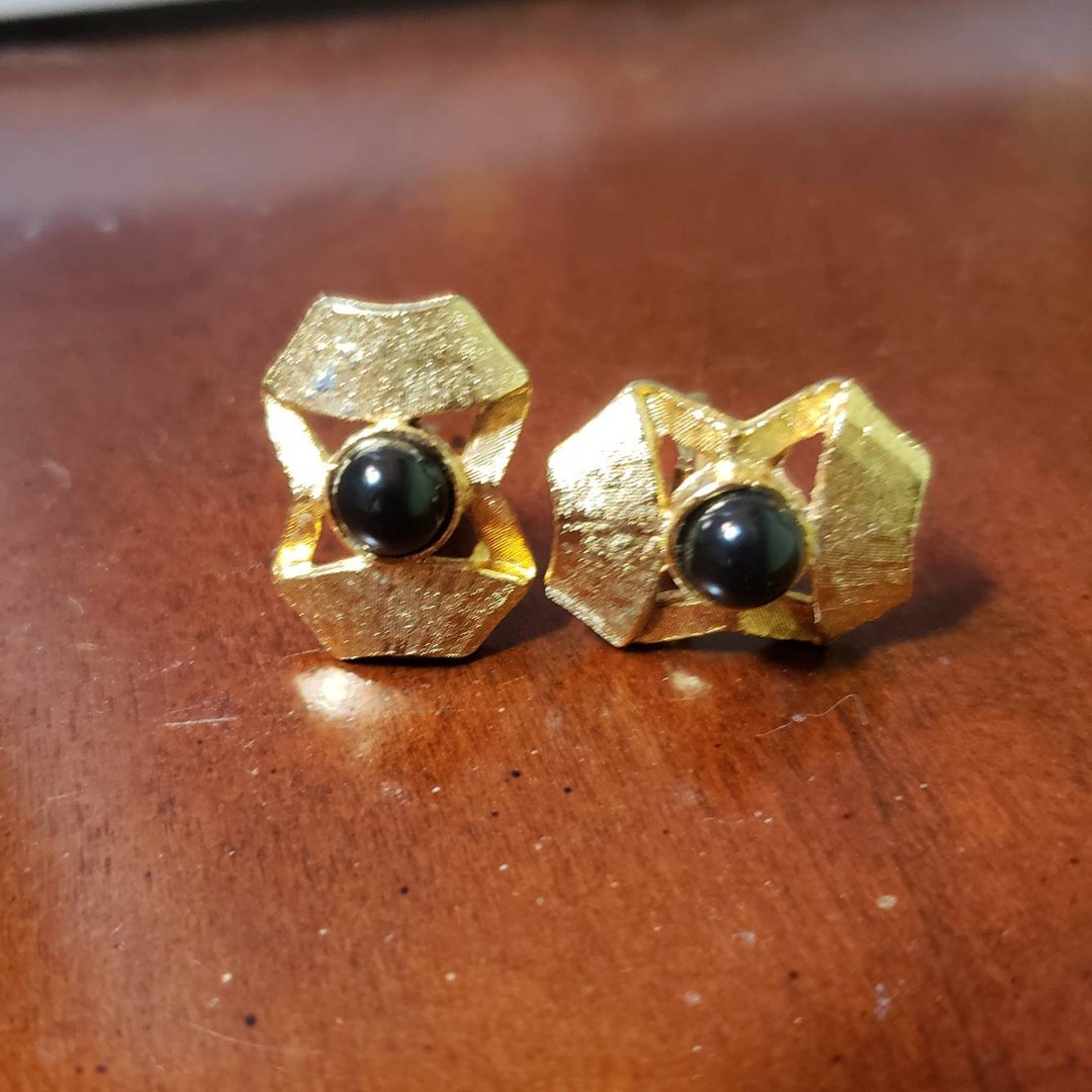 Boutons De Manchettes Homme Dorés Avec Onyx - Échantillon Vendeur - Qualité - Neuf Sans Emballage