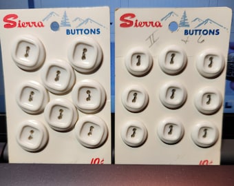 Vintage White Buttons, Round, Square Look, Plastic, By Sierra Buttons,  Kids Clothes, 2 Hole, Old, 8 In Lot, 1950s, 15mm, and  19 mm, 2 Sets