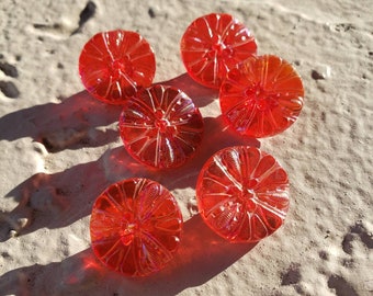 Antique Red Glass Buttons, Czechoslovakia Glass, Opaque, Floral Pattern, Iridescen,Button Jewelry, Rare, Red Flower Glass, 7 in Lot, 18 mm