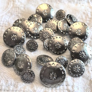 Rustic Silver Aztec Mayan Buttons: Tribal Shield Metal Shank - 10/5 Lot