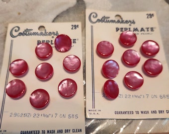 Vintage Plastic Buttons, Round, Fuchsia, Pink, Hot Pink, Old Two Tone Buttons, Kids Clothes, Self Shank, Large Old Buttons, 14 mm, 8 in Lot