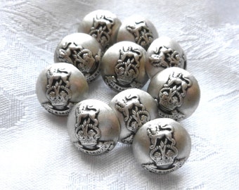 Vintage Silver Lion Crest Buttons: Italian Military Style (15mm, Lot of 10)