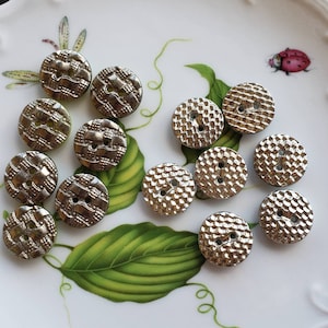 Vintage Czech Glass Buttons: Gold Metallic Basket Weave, 1930s (7 In Lot)