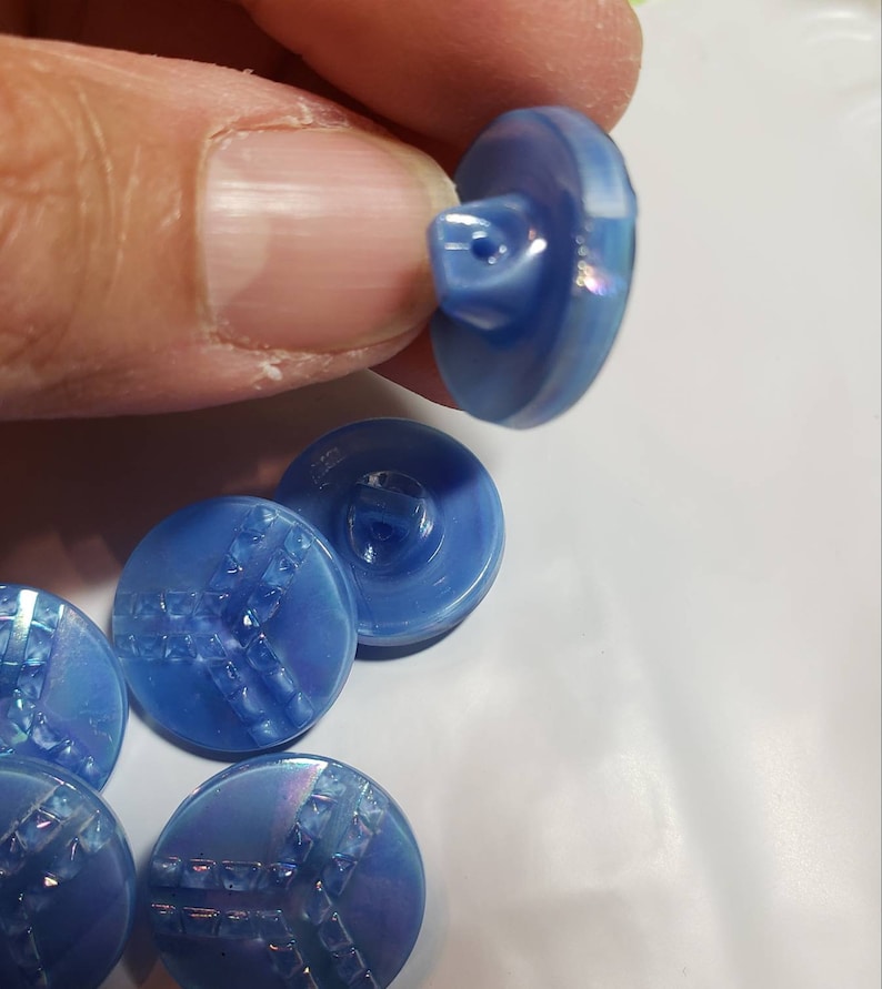 Light Blue 18 m, Lined Pattern Opalescent Baby Blue Glass Buttons 6 VintageAntique Czech Glass Buttons Round Rare Textured Pattern