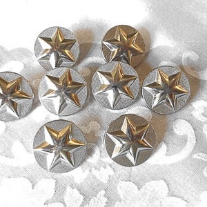 Vintage Silver Buttons, Raised Star, Star Buttons, Chrome Finish, Made in Italy, Metal Loop Shank, Sturdy, Texas Star, 5 in Lot, 2O mm,