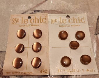 Vintage Plastic Buttons, Round, Pearlized Tan, Cream, Marble Look, Poly, Blazer, On Card, Made in USA, Self Shank, Le Chic, 2 Shades, 14 mm