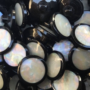 Vintage Plastic Buttons, Black and White Iridescent Buttons, Rainbow, Classic, Black Trim And White Center, Sewing, Crafts, 18mm and 25 mm,