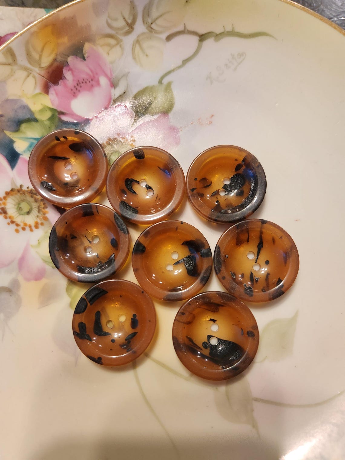 Vintage Tortoise Shell Plastic Buttons: Chunky Brown Concave Coat ...