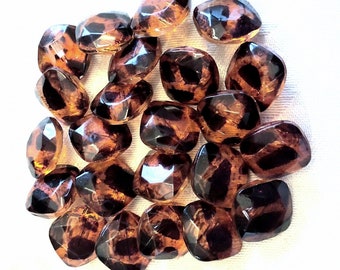 Vintage Faux Tortoiseshell Buttons, Square, Faceted, Chunky, Plastic, Black, Made in Italy, Clothes, Jackets, Blazers, 10 in Lot, 13 & 16 mm