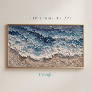 Samsung Frame TV Art – Deep Waters | Deep Blue Ocean Waves Foam Impasto Texture Wall Art | Moody Coastal Decor | 4K Instant Digital Download