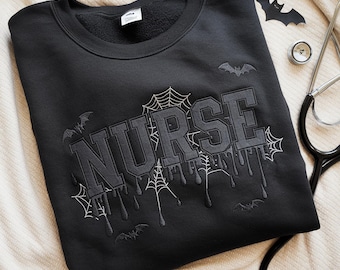 Spooky Nurse Sweatshirt | Halloween Gift for RN | Embroidered Nursing School Shirt | Graduation Gift | Embroidered Sweatshirt for New RN |