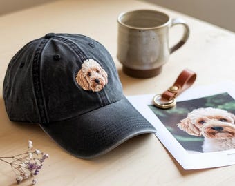 Custom Dog Face Embroidered Hat Using Pet Photo, Personalized Dog Hat, Custom Cat Hat, Personalized Gift For Mom, Gift for Dog Lovers