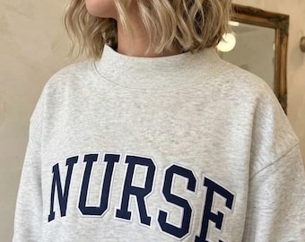 Custom Nurse Mock Neck Sweatshirt Embroidered, Personalized RN Shirt, Nursing Student Graduation Gift, Future Nurse Sweater, Custom Text