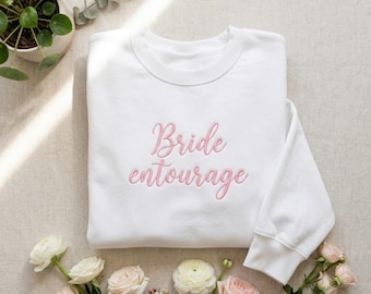Personalized Bride entourage oversized Sweatshirt, Embroidered Bride To Be Gift, Custom Bridal Shower Engagement Gift