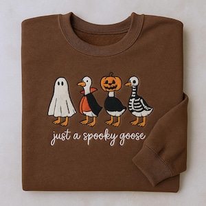 Embroidered Just A Spooky Goose Sweatshirt, Spooky Duck Sweatshirt, Halloween Sweatshirt, Ghost Duck Hoodie, Halloween Duck Lover Gift