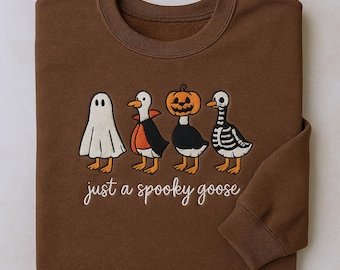 Embroidered Just A Spooky Goose Sweatshirt, Spooky Duck Sweatshirt, Halloween Sweatshirt, Ghost Duck Hoodie, Halloween Duck Lover Gift
