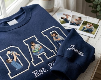 Custom Embroidered Dad Portrait Sweatshirt, Personalized Father's Day Hoodie