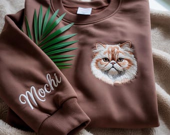 Custom Pet Face Embroidered Sweatshirt, Personalized Dog Lover Gift, Cat and Dog Face Sweatshirt, Custom Pet Lover Gift for Mom