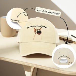 Professional Yapper Funny Meme Hat, Pop Cat Custom Embroidered Cap, Washed Beige Cat Lover Gift, Personalized Meme Apparel