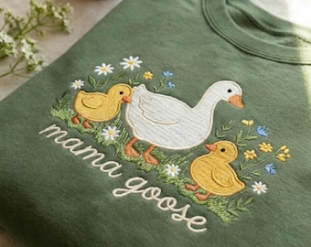 Embroidered Mama Goose Sweatshirt, Custom Mama Crewneck, Cozy Mom Sweater, Mother's Day Gift, Goose Lover Shirt, New Mom Gift