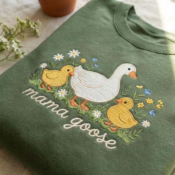 Embroidered Mama Goose Sweatshirt, Custom Mama Crewneck, Cozy Mom Sweater, Mother's Day Gift, Goose Lover Shirt, New Mom Gift