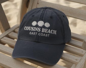 Embroidered Hat, East Coast Shell Embroidered Dad Cap, Coastal Summer Vacation Hat, East Coast Beach Hat