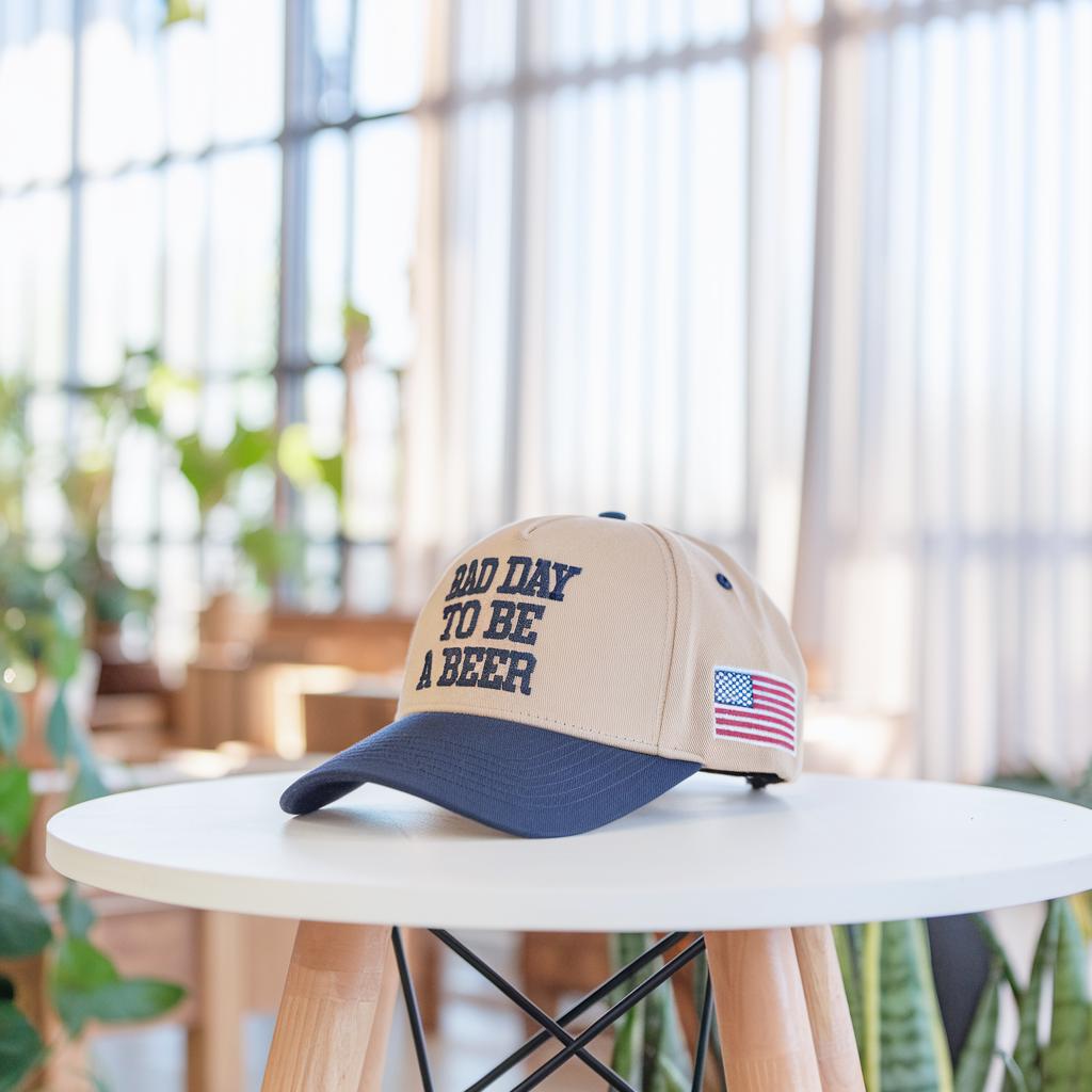 Bad Day To Be a Beer embroidered baseball 2 tone hat, 4th Of July Hot Dog, American 4th Of July unstructured hat Independence Day wear