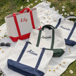 Custom Canvas Embroidered Tote Bag, Custom Text Tote, Personalized Tote Bag, Bridesmaid Gift, Teacher Gift Beach Bag School Bag Gift for Her