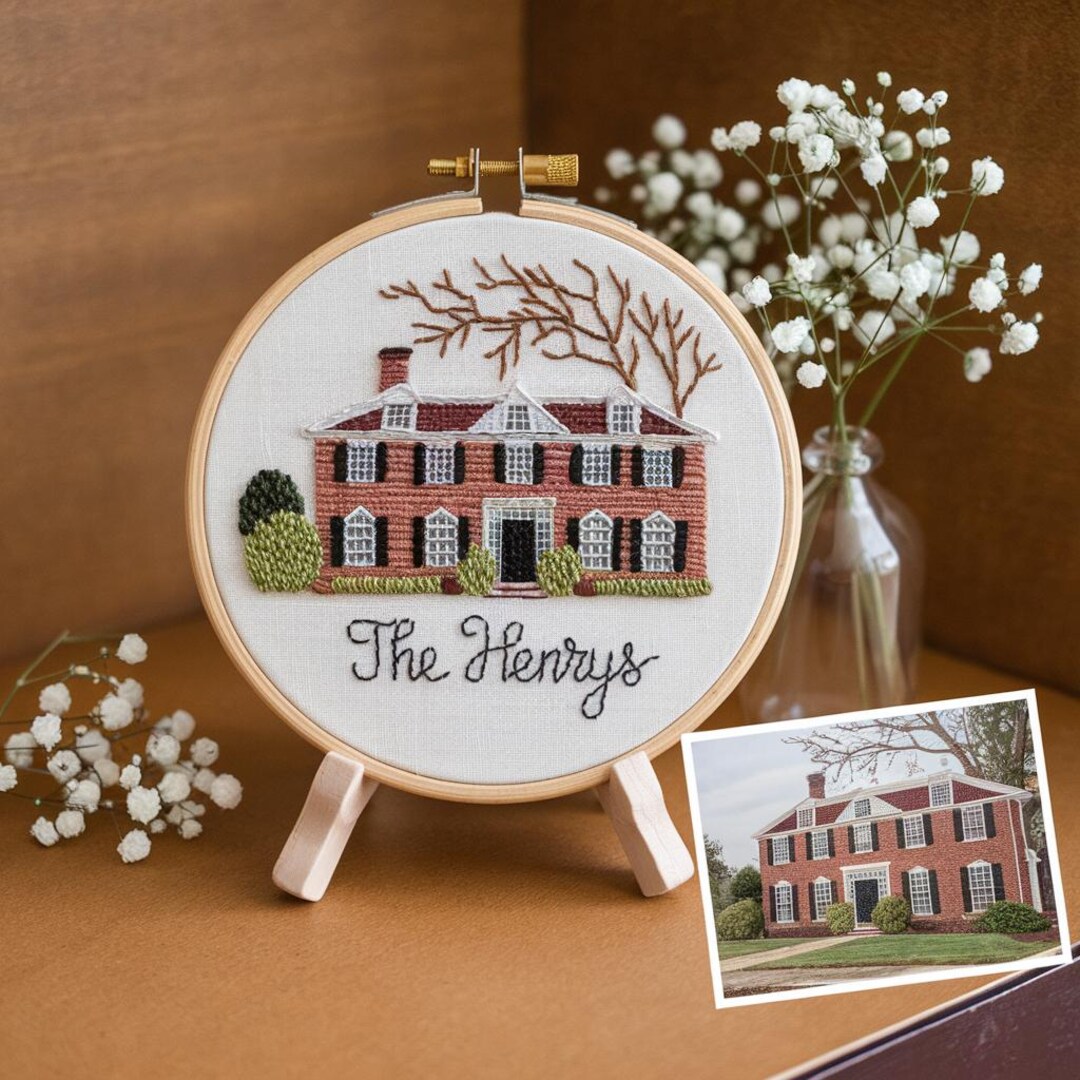 Custom House Photo Embroidery Hoop, Personalized New Home & Wedding ...