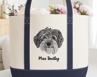 Custom Embroidered Canvas Tote Bag, Custom Pet Tote Bag with Pet Name, Women's Bag with Dog Face, Cat Mom Bag, Unique Gifts for Pet Loss