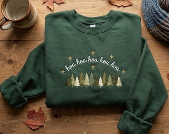 hoa hoa hoa hoa Embroidered Sweatshirt, Fork Tree Sweater, Forest Crewneck, Twilight Gift, Cozy Outdoor Apparel