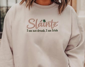 Embroidered Sláinte shamrock Sweatshirt: Irish Beer St. Patrick's Day Tee