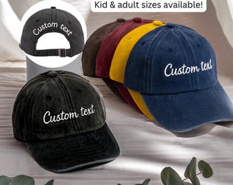 Personalized Custom Text Hat, Embroidered logo Baseball Cap, Washed Dad Hat Gift, Custom Group Cap, Adjustable Cotton Hat, pigment dyed cap