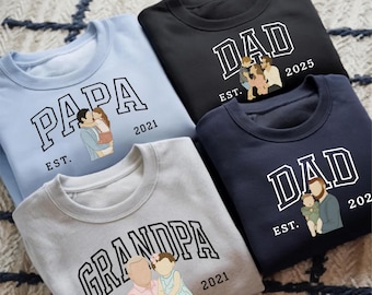 Custom Embroidered Photo Dad Sweatshirt Hoodie, Custom Embroidered Photo Dad Sweatshirt, Embroidered Dad With Kid Portrait Father&#39;s Day Gift