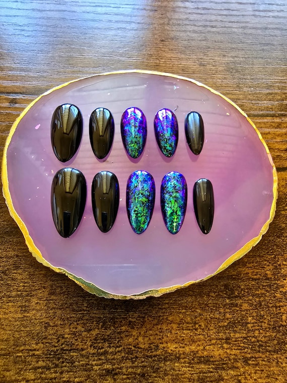 Mermaid Tail Color Shifting Press On Nail Set | Handmade Chameleon Flakes