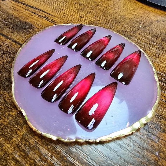 Bloody Mary Red Cat Eye Press On Nails |  Gel X