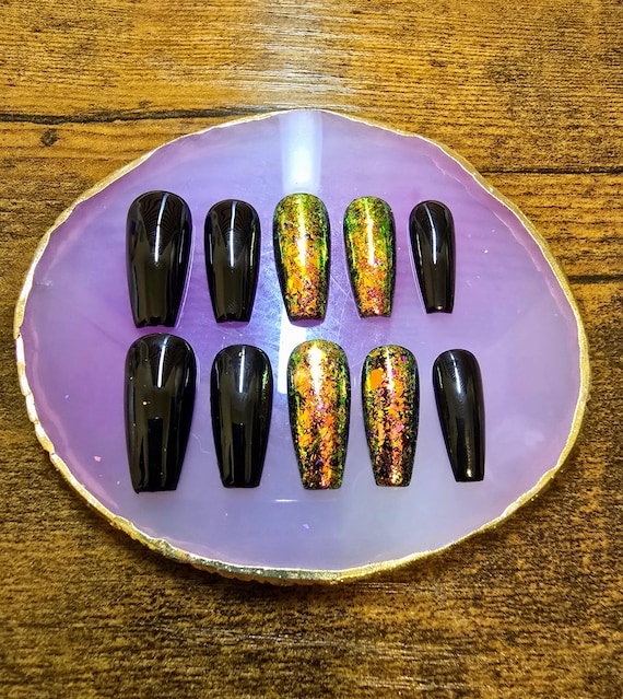 Dragon Eye Chameleon Press On Nails | Color Shifting Flakes