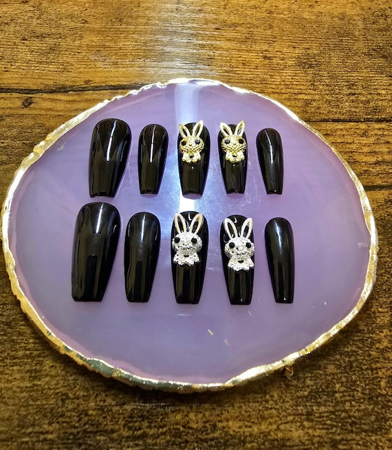 Money Bunnies Handmade Press On Nail Set | Bunny Charm Nails