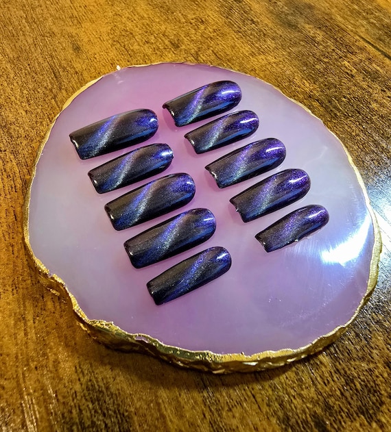 Galaxy Cat Eye Press On Nails | Handmade Gel-X Nails